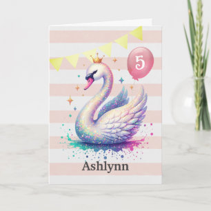 Carte Princesse de cygne rose et or 5e anniversaire
