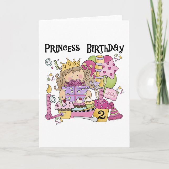 Carte Princesse de fête 2e anniversaire Tshirts et cadea (Devant)