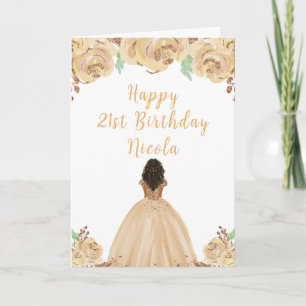 Carte Princesse de la peau foncée Peach Floral Anniversa