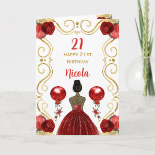 Carte Princesse de la peau foncée Rouge Joyeux anniversa