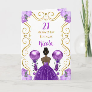 Carte Princesse de la peau foncée violet Joyeux annivers