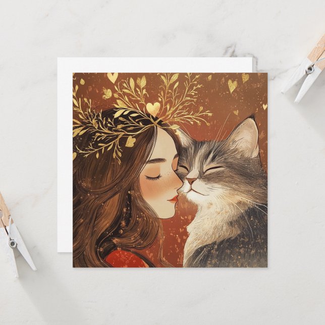 Carte Princesse de la Saint-Valentin et son chaton (Devant/Arrière en situation)