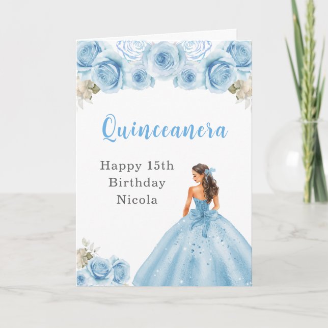 Carte Princesse en Robe Bleue Quinceanera Anniversaire (Devant)
