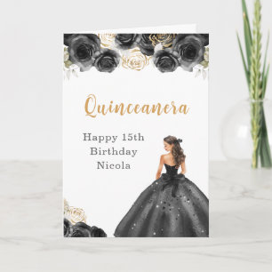 Carte Princesse en Robe Noire Douce Quinceanera