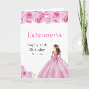Carte Princesse en Robe rose pâle Anniversaire Quinceane
