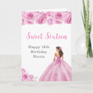 Carte Princesse en Robe Rose Sweet sixteen Anniversaire