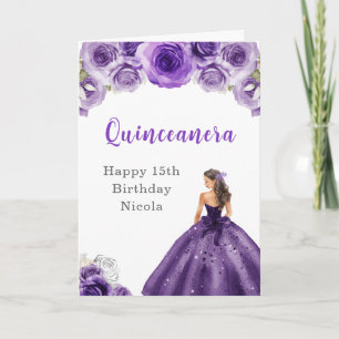 Carte Princesse en Robe violette Anniversaire Quinceaner