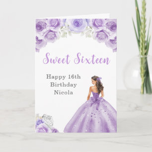 Carte Princesse en Robe violette Sweet sixteen Anniversa