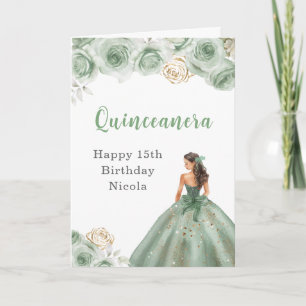 Carte Princesse en Sage Robe verte Anniversaire Quincean