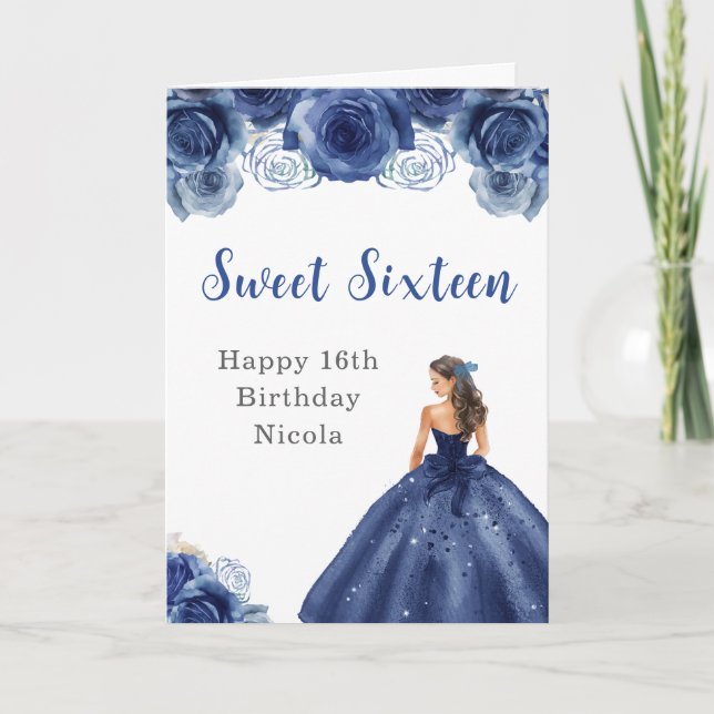 Carte Princesse en Sweet sixteen bleu marine (Devant)