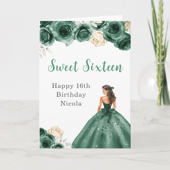 Carte Princesse en Sweet sixteen Robe Verte (Devant)