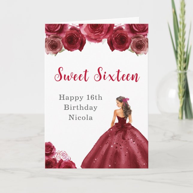 Carte Princesse en Sweet sixteen rouge (Devant)