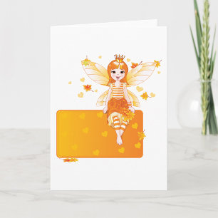 Carte Princesse Fée d'automne avec Feuilles orange et Co