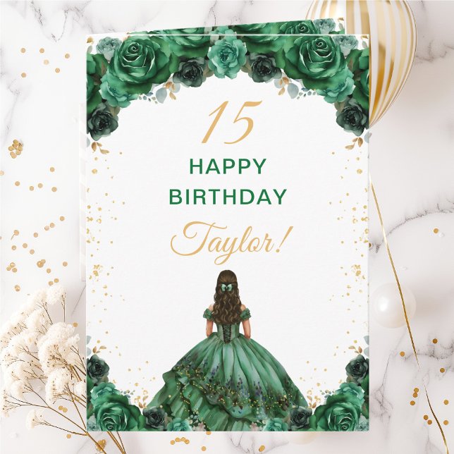 Carte Princesse Fleurale Vert Foncé Joyeux Anniversaire (Créateur téléchargé)