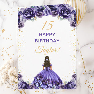 Carte Princesse Fleurale Violet Foncé Joyeux Anniversair