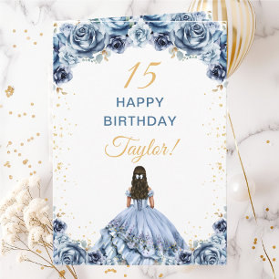 Carte Princesse Fleurie Bleu Poussiéreux Joyeux Annivers