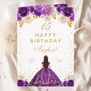 Carte Princesse Florale Violet Joyeux anniversaire