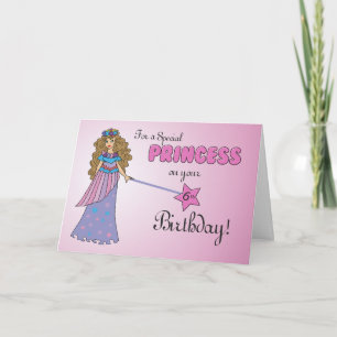 Carte Princesse rose 6e anniversaire avec une baguette à