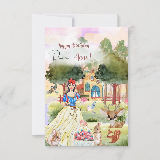 Carte Princesse Snowy Bonne aquarelle d'anniversaire sal (Devant)
