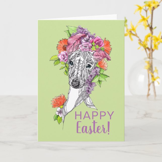 Carte Printemps de Pâques Italie greyhhet Whippet Art Fl (Fleur jaune)