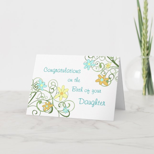 Carte Printemps Floral Félicitations Nouvelle Bébée Fill (Devant)