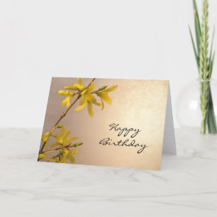 Carte Printemps Jaune Forsythia Joyeux anniversaire