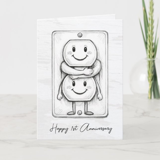 Carte Prise électrique pour 1er anniversaire de mariage  (Devant)