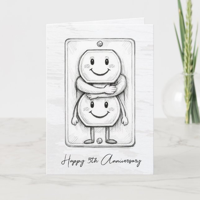 Carte Prise électrique pour 5e anniversaire de mariage  (Devant)