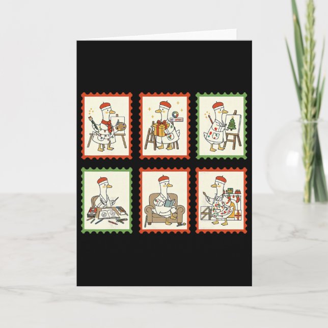 Carte Prof d'art de l'oie Silly Noël Timbre Peintre Ar (Devant)