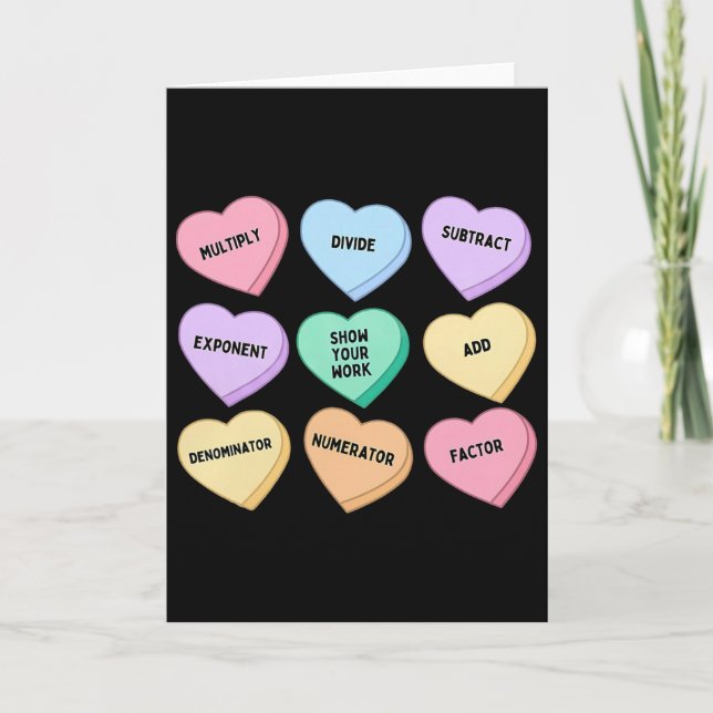 Carte Prof de maths bonbons coeurs Saint Valentin Algèbr (Devant)