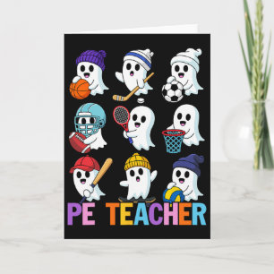 Carte Prof de sport Halloween fantôme jouant au football