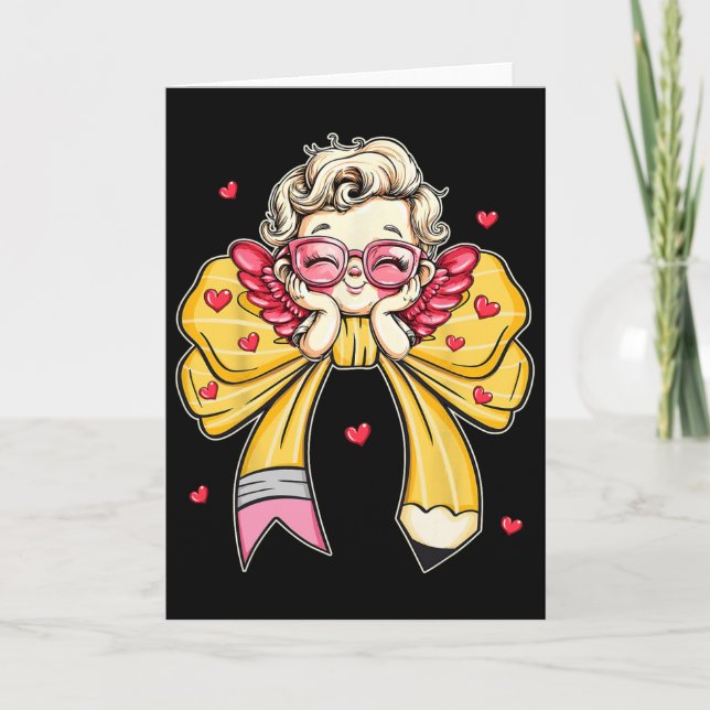 Carte Prof Enseignant Valentin Coquette Arc Crayon Ensei (Devant)