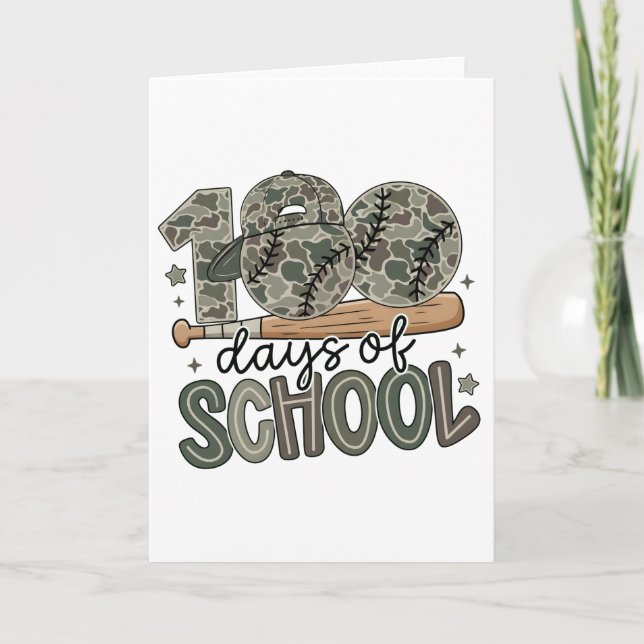 Carte Professeur de baseball camoué 100 jours d'école (Devant)