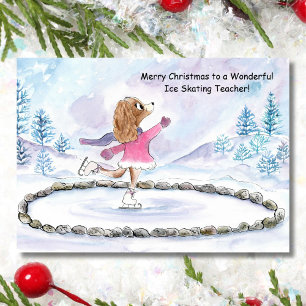 Carte Professeur de patinage sur glace Noël Chien patina