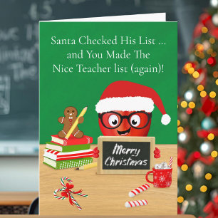 Carte Professeur Joyeux Noël Cute Apple sur le bureau