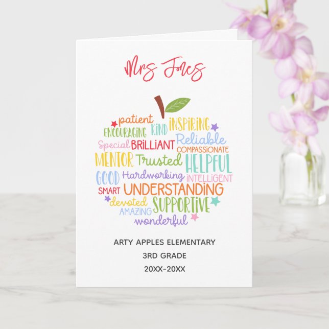 Carte professeur merci mot de retraite art apple (Orchidée)