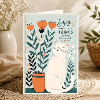 Carte Profitez des Petites Choses Chat Blanc Paisible
