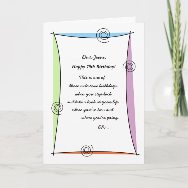 Carte Profitez du moment 70e anniversaire (Devant)