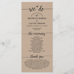 Carte programme de mariage conception calligraphie