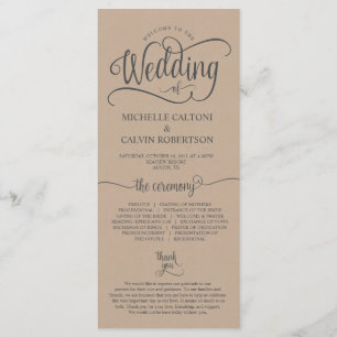 Carte programme de mariage conception calligraphie