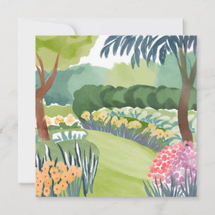 Carte Promenade dans un jardin de fleurs   Aquarelle de 