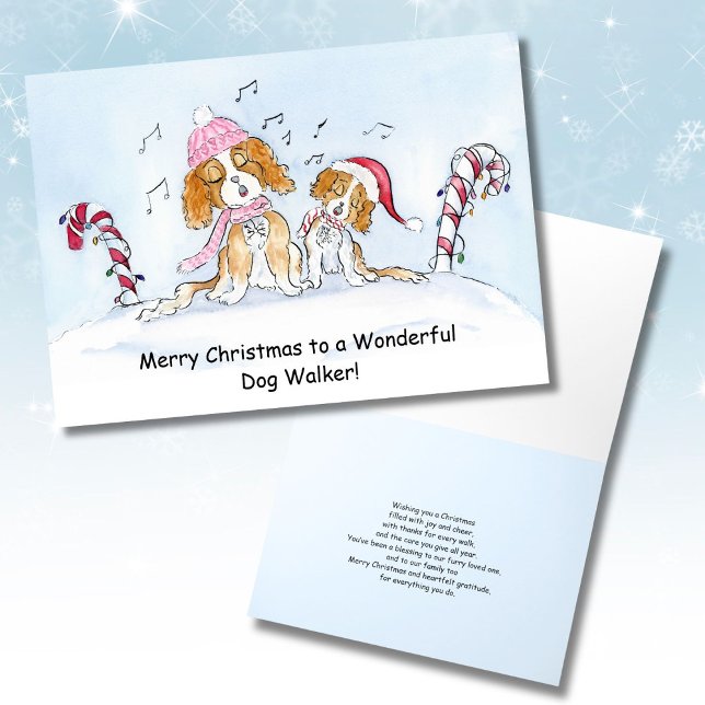 Carte Promeneur de chiens Joyeux Noël Chiens CKCS (Créateur téléchargé)