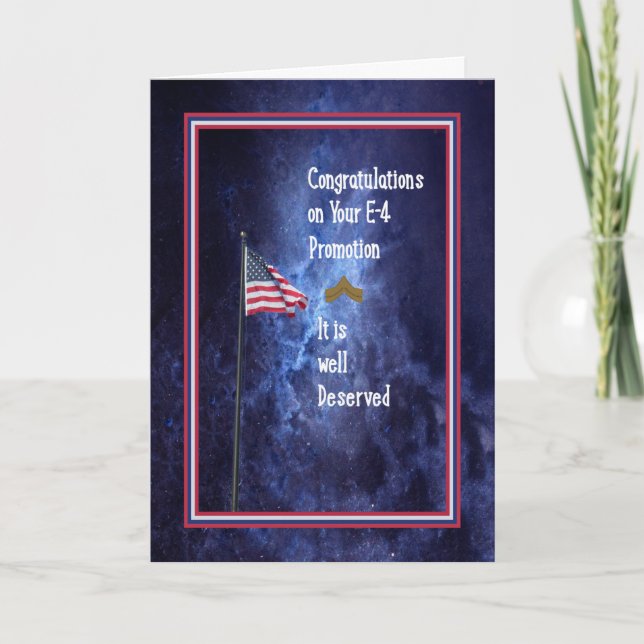 Carte Promotion de l'Armée de terre à un E-4 bleu avec d (Devant)