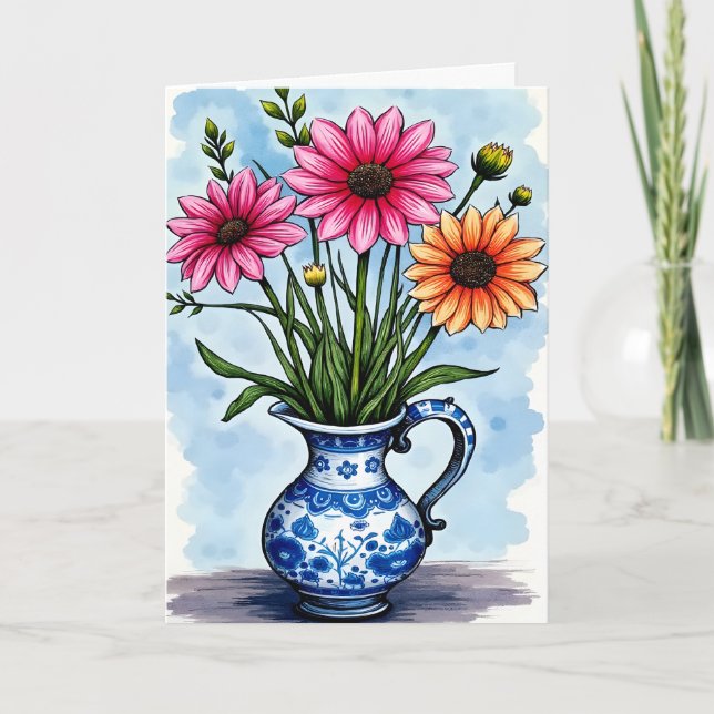 Carte Prompt rétablissement Fleurs de couleur vive dans  (Devant)
