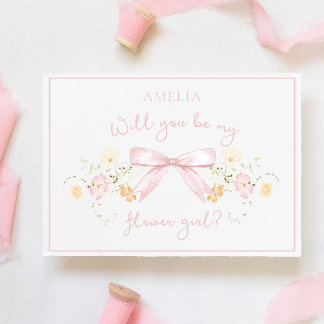 Carte Proposition chic Flower avec Bow et nom rose