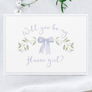 Carte Proposition chic Flower avec Bow mou Dusty Blue