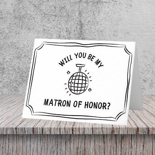 Carte Proposition de Disco Ball Matron d'honneur | Amusa (Shine bright with this disco ball matron of honor proposal card! A glitzy way to pop the question.)