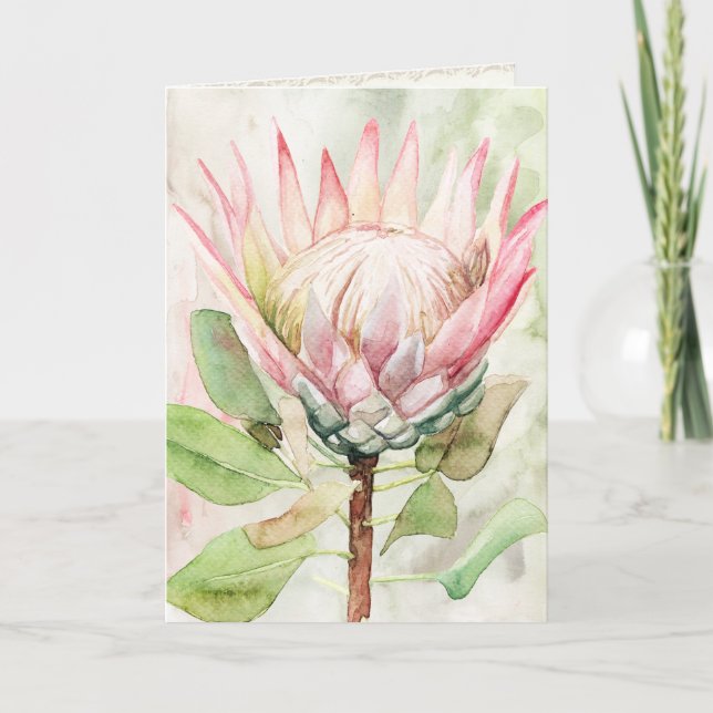 Carte Protea Watercolor Art Print Grey Card (Devant)