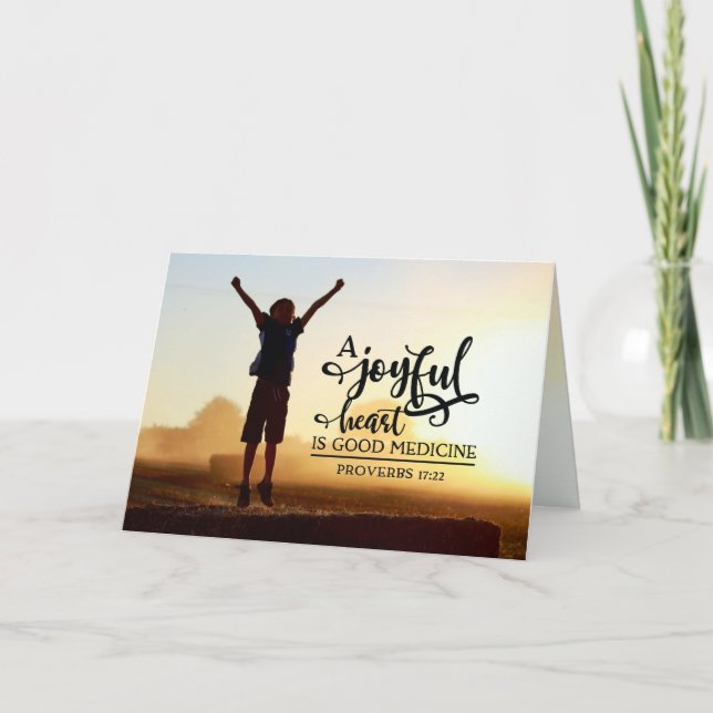 Carte Proverbes 17:22 Un coeur joyeux est une bonne méde (Devant)