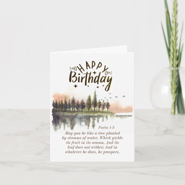Carte Psaume d'anniversaire 1-3 Bible Verse Nature Aquar (Devant)